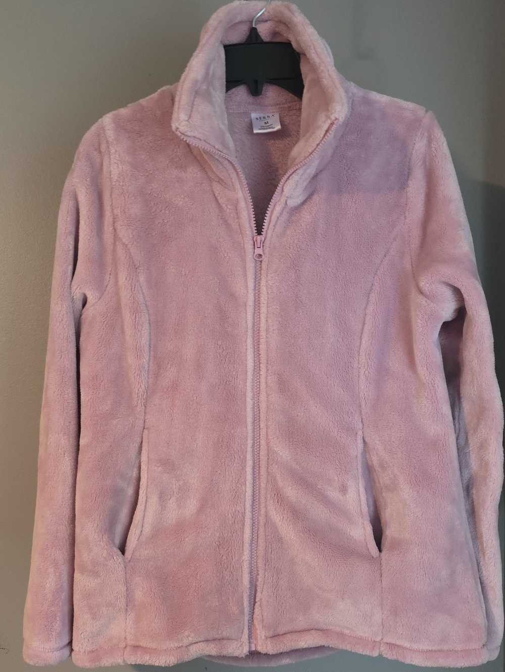 Serra Women's Plush Teddy Zip Jacket in Light Pink Size M
